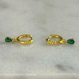 Gold Green Crystal Tear Drop Twist Huggie Hoop Earrings 

Brand New